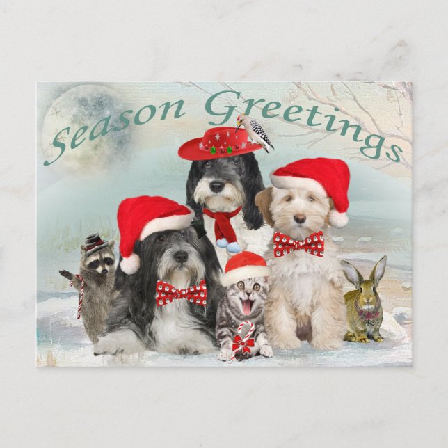Tibetan Terrier Christmas With Friends Holiday Postcard (Front)