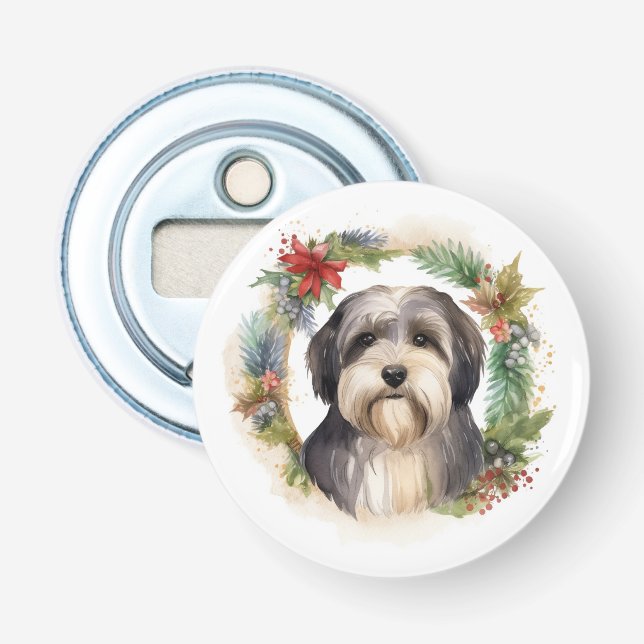 Tibetan Terrier Christmas Wreath Festive Pup  Bottle Opener (Front)