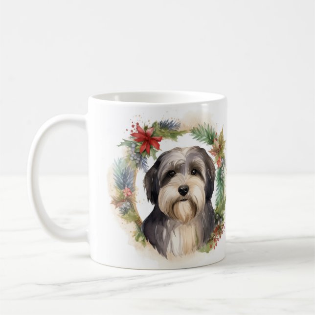 Tibetan Terrier Christmas Wreath Festive Pup  Coffee Mug (Left)