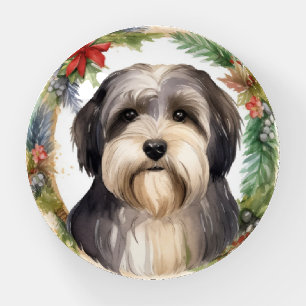 Tibetan Terrier Christmas Wreath Festive Pup Paperweight