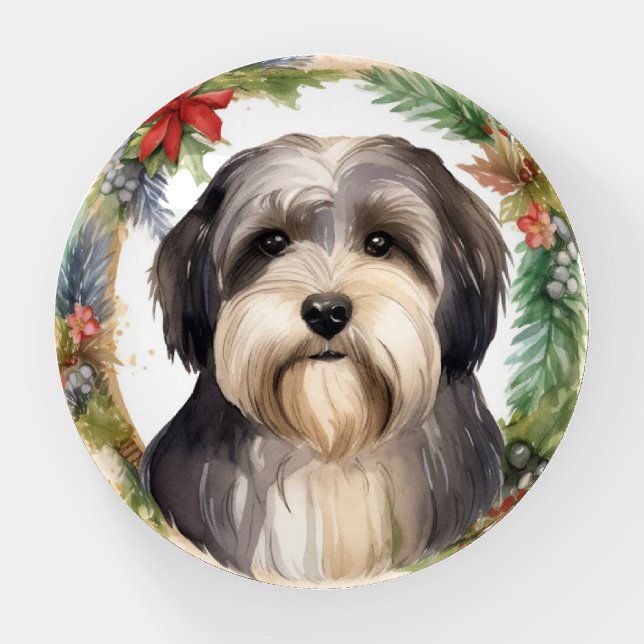 Tibetan Terrier Christmas Wreath Festive Pup  Paperweight (Front)