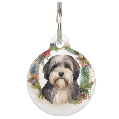 Tibetan Terrier Christmas Wreath Festive Pup  Pet ID Tag