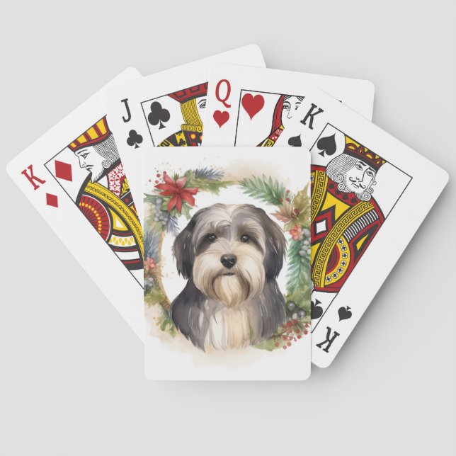 Tibetan Terrier Christmas Wreath Festive Pup  Poker Cards (Back)