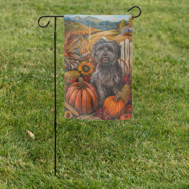 Tibetan Terrier Dog Autumn Harvest Thanksgiving Garden Flag (In SItu)
