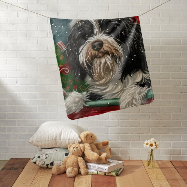 Tibetan Terrier Dog Christmas Festive  Baby Blanket (In Situ)
