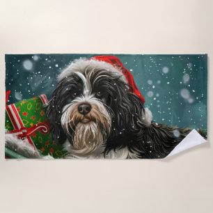 Tibetan Terrier Dog Christmas Festive Beach Towel