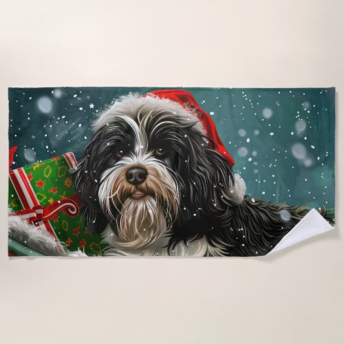 Tibetan Terrier Dog Christmas Festive  Beach Towel