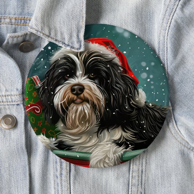 Tibetan Terrier Dog Christmas Festive  Button (In Situ)
