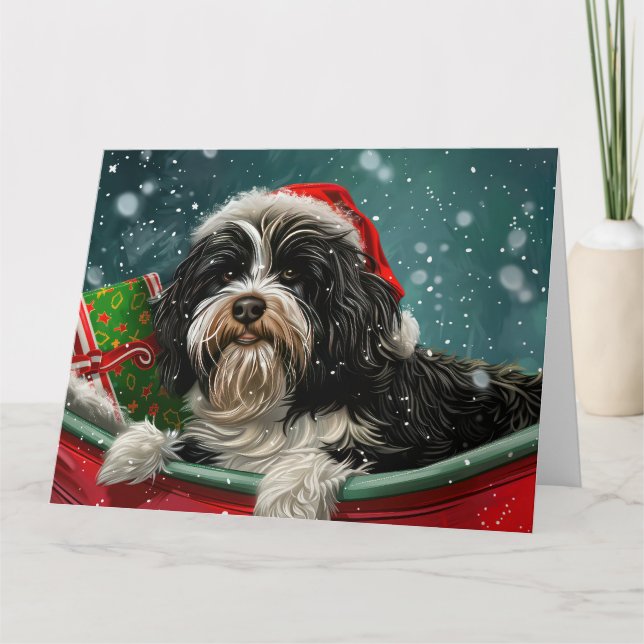Tibetan Terrier Dog Christmas Festive  Card (Front)