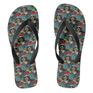Tibetan Terrier Dog Christmas Festive Flip Flops