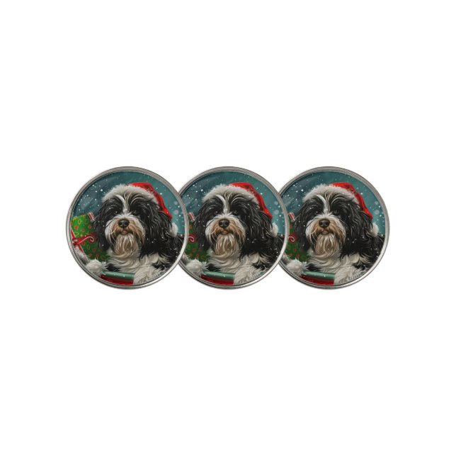 Tibetan Terrier Dog Christmas Festive  Golf Ball Marker (3 Up)