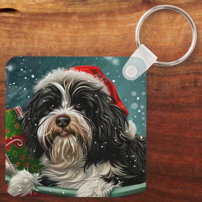 Tibetan Terrier Dog Christmas Festive  Keychain (Back)