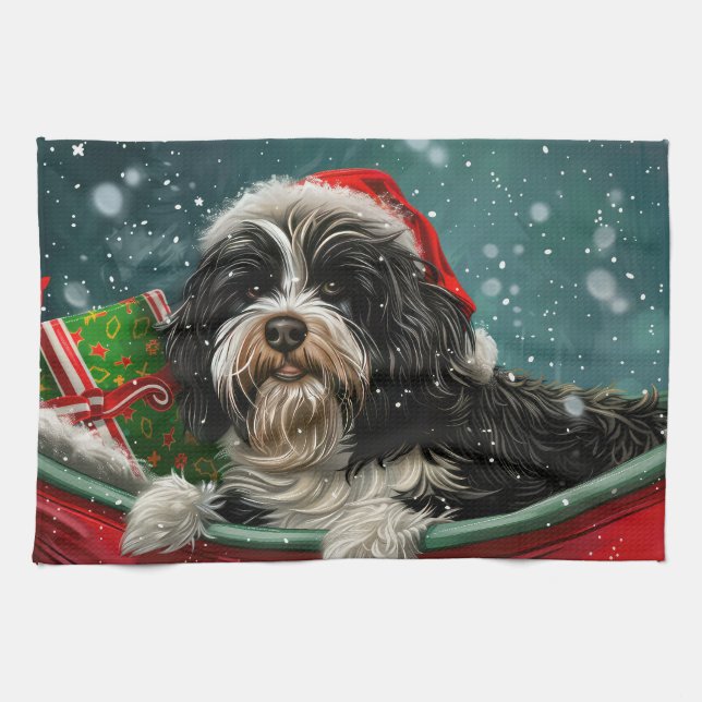 Tibetan Terrier Dog Christmas Festive  Kitchen Towel (Horizontal)