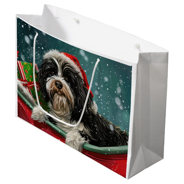 Tibetan Terrier Dog Christmas Festive  Large Gift Bag (Front Angled)