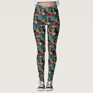 Tibetan Terrier Dog Christmas Festive Leggings