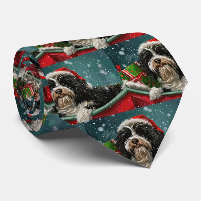 Tibetan Terrier Dog Christmas Festive  Neck Tie (Rolled)