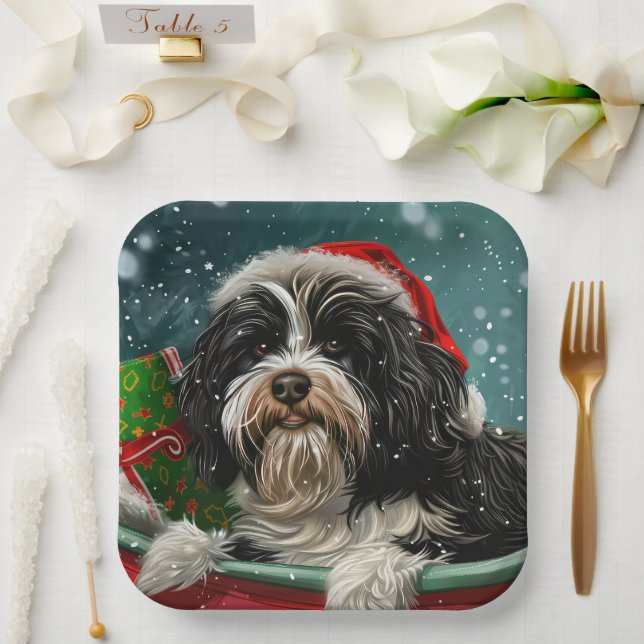 Tibetan Terrier Dog Christmas Festive  Paper Plates (Wedding)