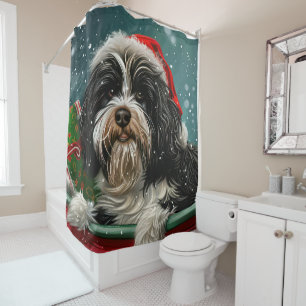 Tibetan Terrier Dog Christmas Festive Shower Curtain