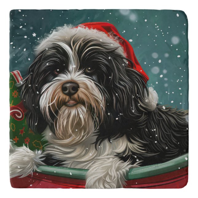 Tibetan Terrier Dog Christmas Festive  Trivet (Front)
