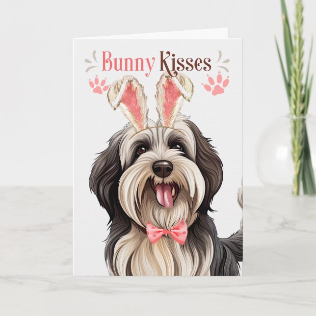 Tibetan Terrier Dog in Bunny Ears for Easter Holiday Card (Front)