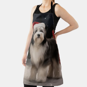 Tibetan Terrier Dog in Snow Christmas Apron