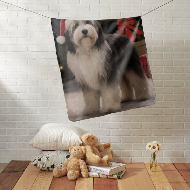 Tibetan Terrier Dog in Snow Christmas  Baby Blanket (In Situ)