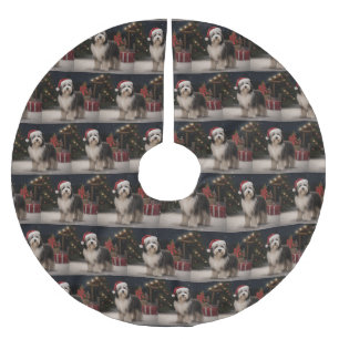 Tibetan Terrier Dog in Snow Christmas Brushed Polyester Tree Skirt