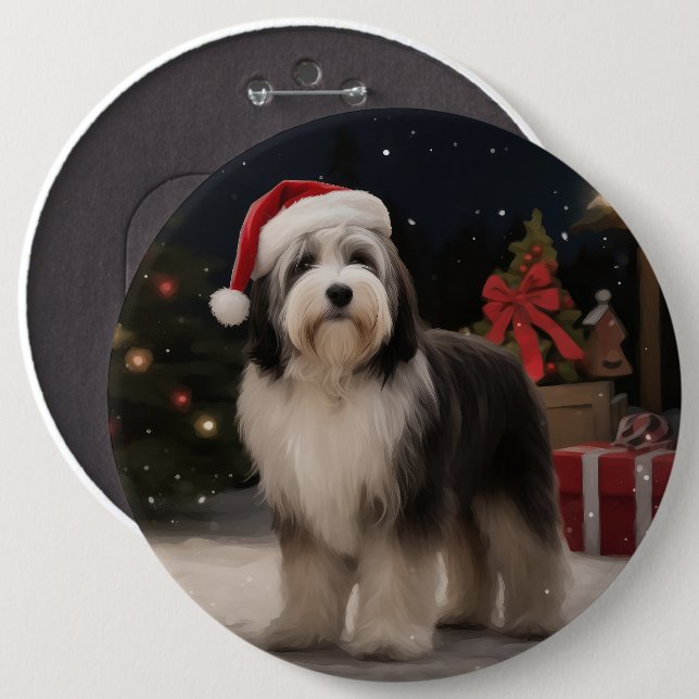 Tibetan Terrier Dog in Snow Christmas  Button (Front & Back)