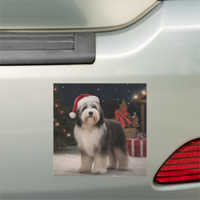 Tibetan Terrier Dog in Snow Christmas  Car Magnet (In Situ)