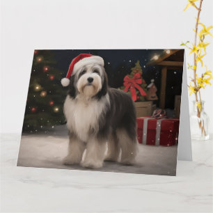 Tibetan Terrier Dog in Snow Christmas Card