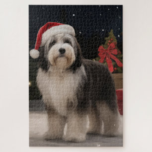 Tibetan Terrier Dog in Snow Christmas Jigsaw Puzzle
