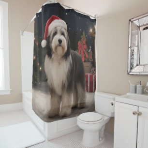 Tibetan Terrier Dog in Snow Christmas Shower Curtain