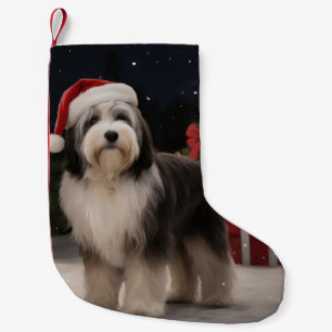 Tibetan Terrier Dog in Snow Christmas Small Christmas Stocking