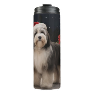 Tibetan Terrier Dog in Snow Christmas Thermal Tumbler