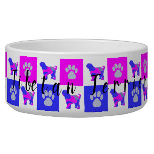 Tibetan Terrier Dog & Paw Hot Pink & Blue Pet Bowl
