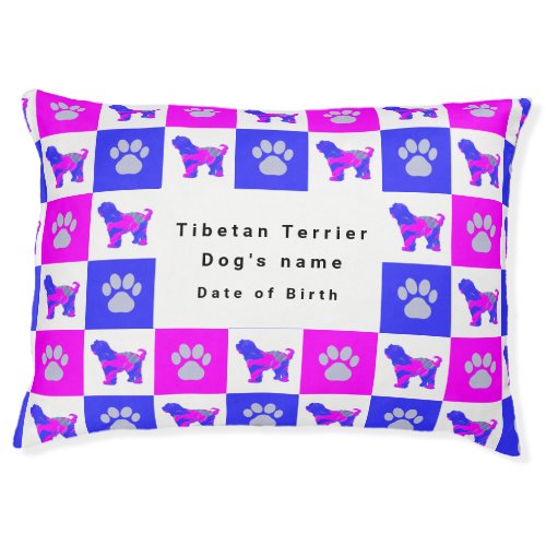 Tibetan Terrier Dog  Paw Print Crazy Hot Pink Pet Bed