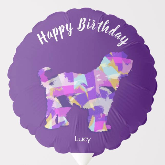 Tibetan Terrier Dog Silhouette Cute Purple PY&B Balloon (Front)