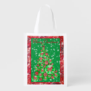 Tibetan Terrier Dog Silhouette Merry Christmas Grocery Bag