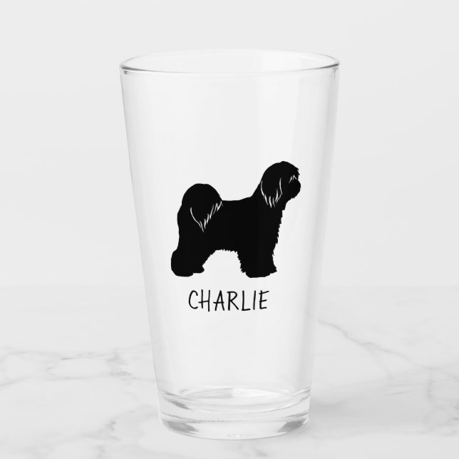 Tibetan Terrier Dog Silhouette Tibbie Personalized Glass (Front)