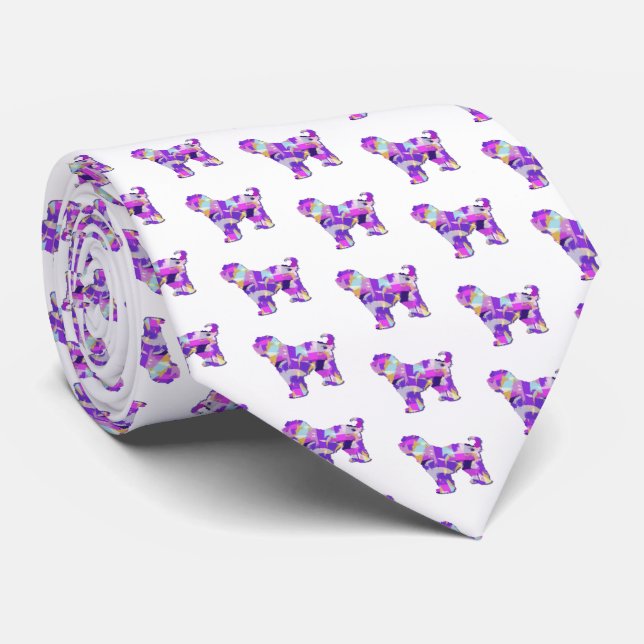 Tibetan Terrier Dog Silhouette White Nectie Neck Tie (Rolled)