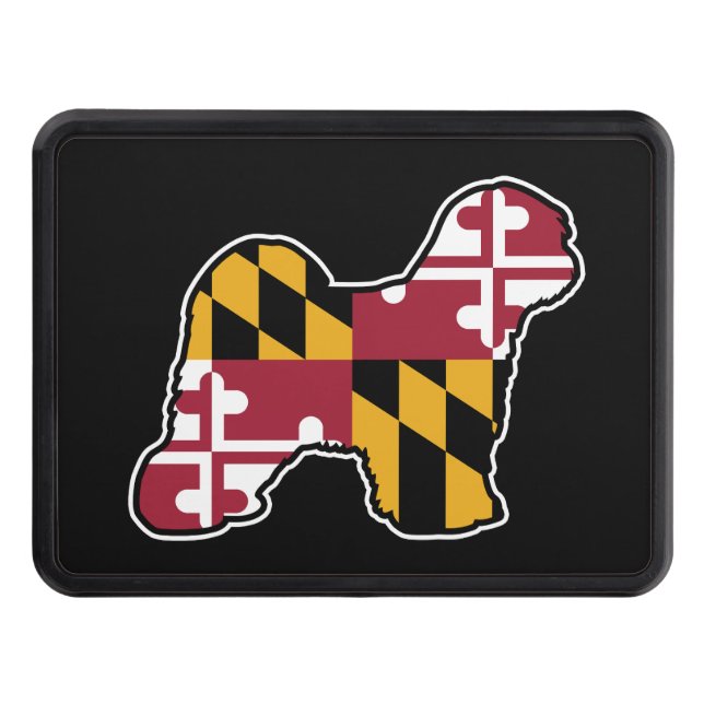 Tibetan Terrier Dog Silhouette with Maryland Flag Hitch Cover (Front)