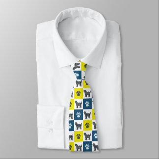 Tibetan Terrier Dog Silhouette Yellow n Blue Paw Neck Tie