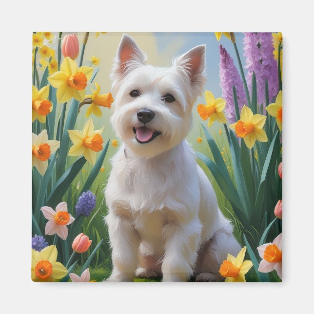 Tibetan Terrier Dog Spring Flowers Painting Magnet (Front)