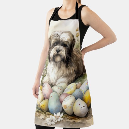 Tibetan Terrier Dog with Easter Eggs Holiday Apron