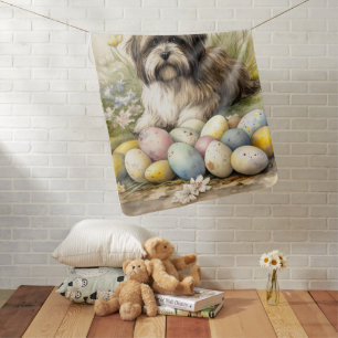 Tibetan Terrier Dog with Easter Eggs Holiday Baby Blanket