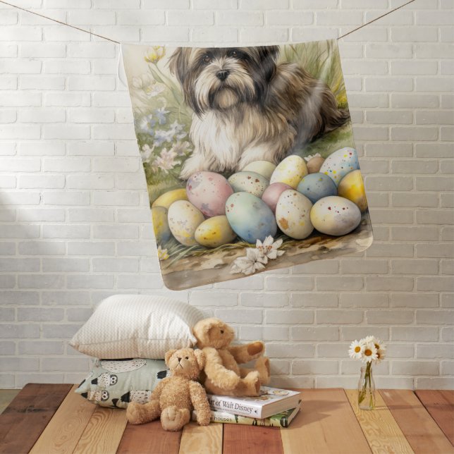 Tibetan Terrier Dog with Easter Eggs Holiday Baby Blanket (In Situ)