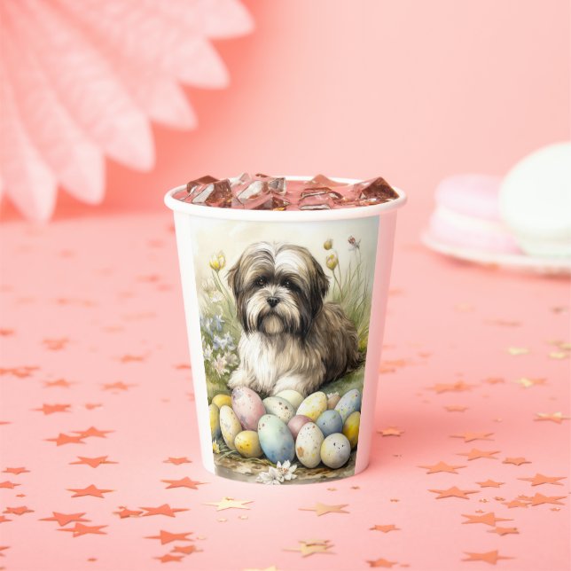 Tibetan Terrier Dog with Easter Eggs Holiday Paper Cups (Insitu)