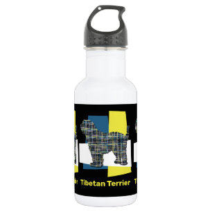 Tibetan Terrier Dog Yellow & Blue Triangle Grid Stainless Steel Water Bottle