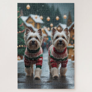 Tibetan Terrier Dogs Christmas Snow Holiday Jigsaw Puzzle