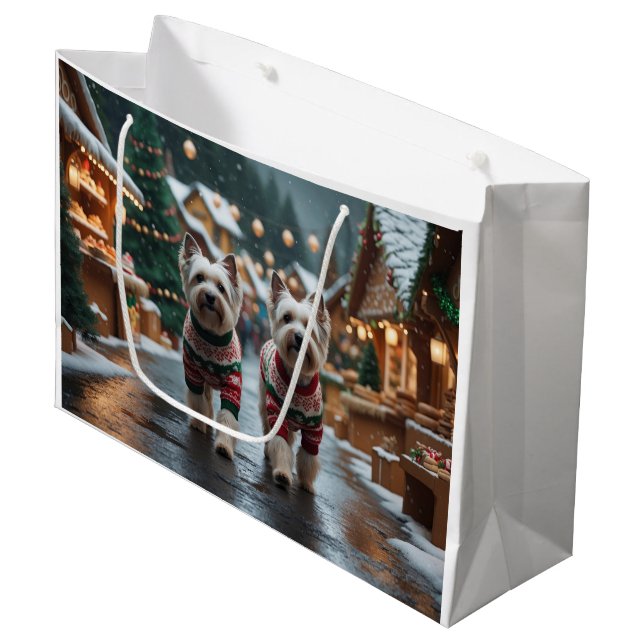 Tibetan Terrier Dogs Christmas Snow Holiday Large Gift Bag (Front Angled)